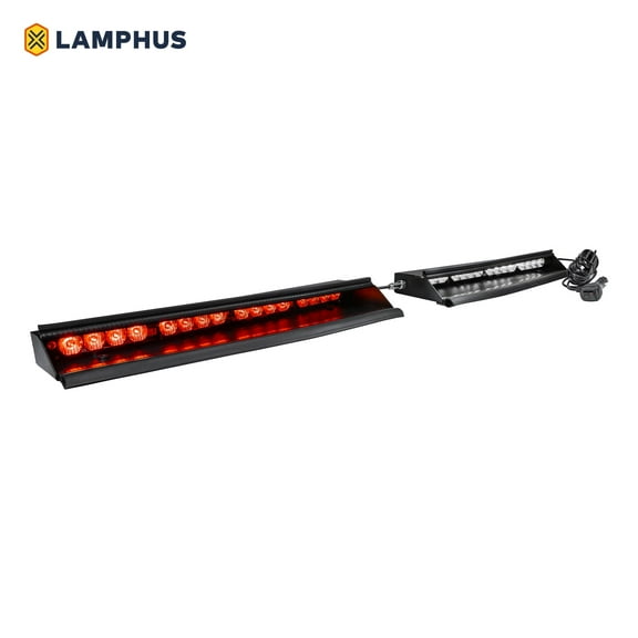 SolarBlast 18" 16-Watt LED Emergency Visor Light Kit [Universal Fit] [48 Flash Patterns] [12.5 ft Cord] [Plug-and-Play] Interior Dash/Windshield LED Strobe Light Bar - Red / White