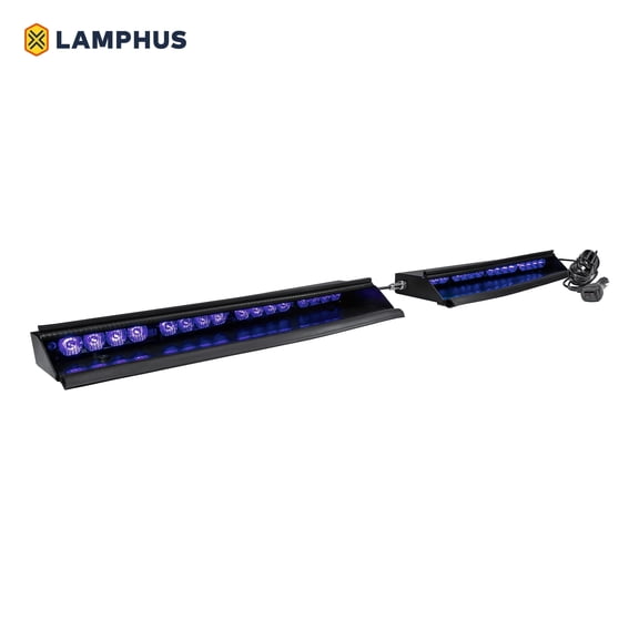 SolarBlast 18" 16-Watt LED Emergency Visor Light Kit [Universal Fit] [48 Flash Patterns] [12.5 ft Cord] [Plug-and-Play] Interior Dash/Windshield LED Strobe Light Bar - Blue