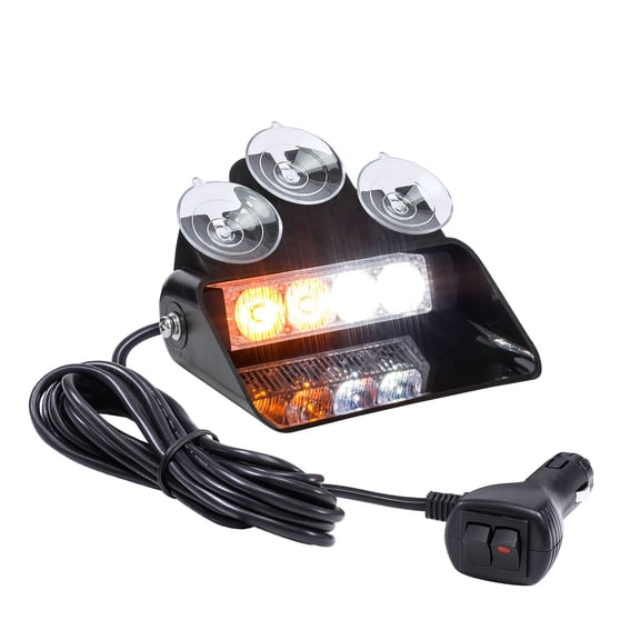 SolarBlast SBWL14 4W AMBER WHITE LED Flashing Emergency Dash Light [32 Flash Modes] [Adjustable Angle] [Suction Cups] Yellow Strobe Warning Dash Windshield Light for Truck Vehicles