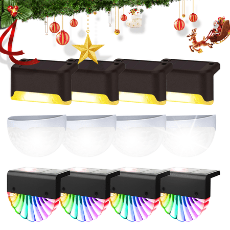 SolarEra 4 Pack Outdoor Solar Fence Lights, Waterproof Solar Deck Lights Wall Mount LED Hemispherical Shape Lights for Garden Yard Post Steps Stair Outdoor Christmas Decorations, Cold White