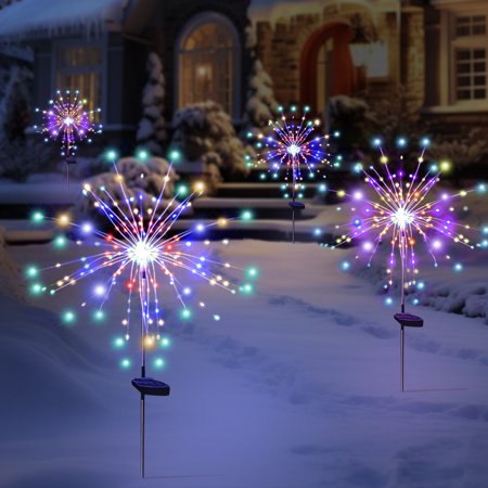 SolarEra Solar Fireworks Light IP65 Waterproof 120 LED Light Source 8 Flashing Modes Landscape Light for Garden Patio Decorative 4 Pcs Multicolor