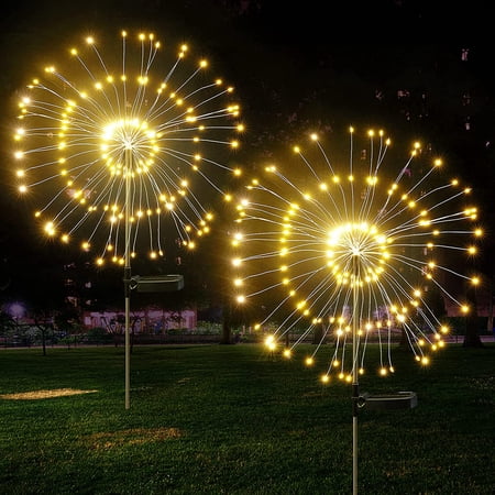 OriginalSourcing Solar Garden Lights, 180LED Fireworks Solar Lights Outdoor, Waterproof Patio, Home, Garden Decor Lights for Pathway Backyard Lawn Yard, 2 Pack(Warm White)- Christmas Decorations