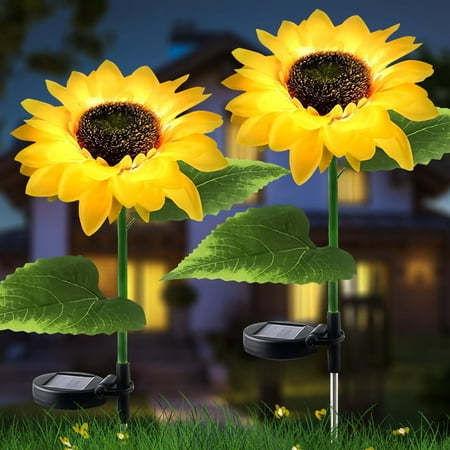 SolarEra Solar Sunflower Garden Lights Outdoor Waterproof, 2 Pack Solar Powered Flowers Stake Lighting Decorations for Outside, Realistic Sunflowers LED Light Decor for Patio Pathway Yard Backyard