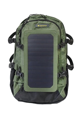 Solar Powered Backpack / Army Green / 7 Watt Solar Panel and 10K mAh Charging Battery Daypack / Phone and Electronic Device Power Charger Back Pack