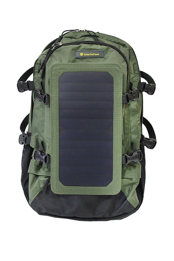 Solar Powered Backpack / Army Green / 7 Watt Solar Panel and 10K mAh Charging Battery Daypack / Phone and Electronic Device Power Charger Back Pack