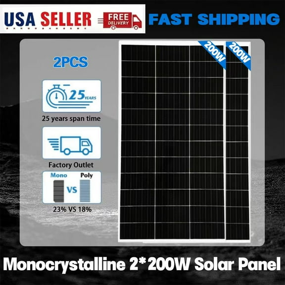 SolarHorizon 2×200W 12V Monocrystalline Solar Panels 400W Total, High-Efficiency Off-Grid Power for RV Roof, Cabin, Boat, Camper Van