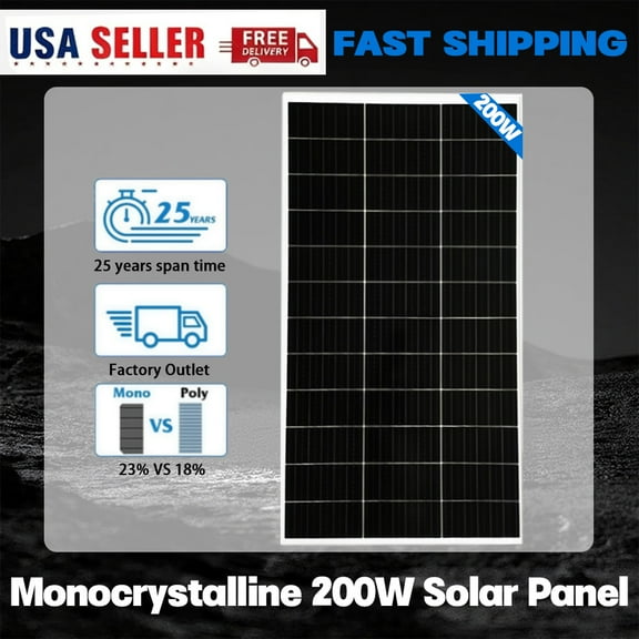 SolarHorizon 200W 12V Monocrystalline Solar Panel, 23% High-Efficiency RV Off-Grid Module, Weatherproof IP65, Lightweight for Campers, Cabins, Vans, Boats