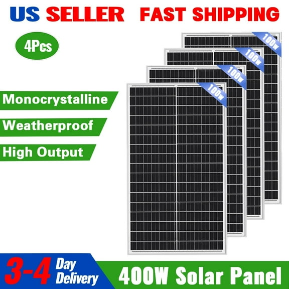 SolarHorizon 4Pcs 100W 12V Monocrystalline Solar Panels - 400W High-Efficiency for RV, Cabin, Off-Grid