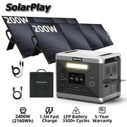 SolarPlay 2400W/2160Wh Portable Power Station, with 2 x 200W Solar Panel, 4 AC Outlet 4800W Peak, Emergency Power Station for Home, Camping, Outdoor Battery Backup