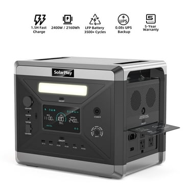 SolarPlay G2400 2400W 2160Wh LiFePO4 Battery Backup Power Station with 4 AC Outlets, Peak 4800W, for Home Emergency or Camping Use