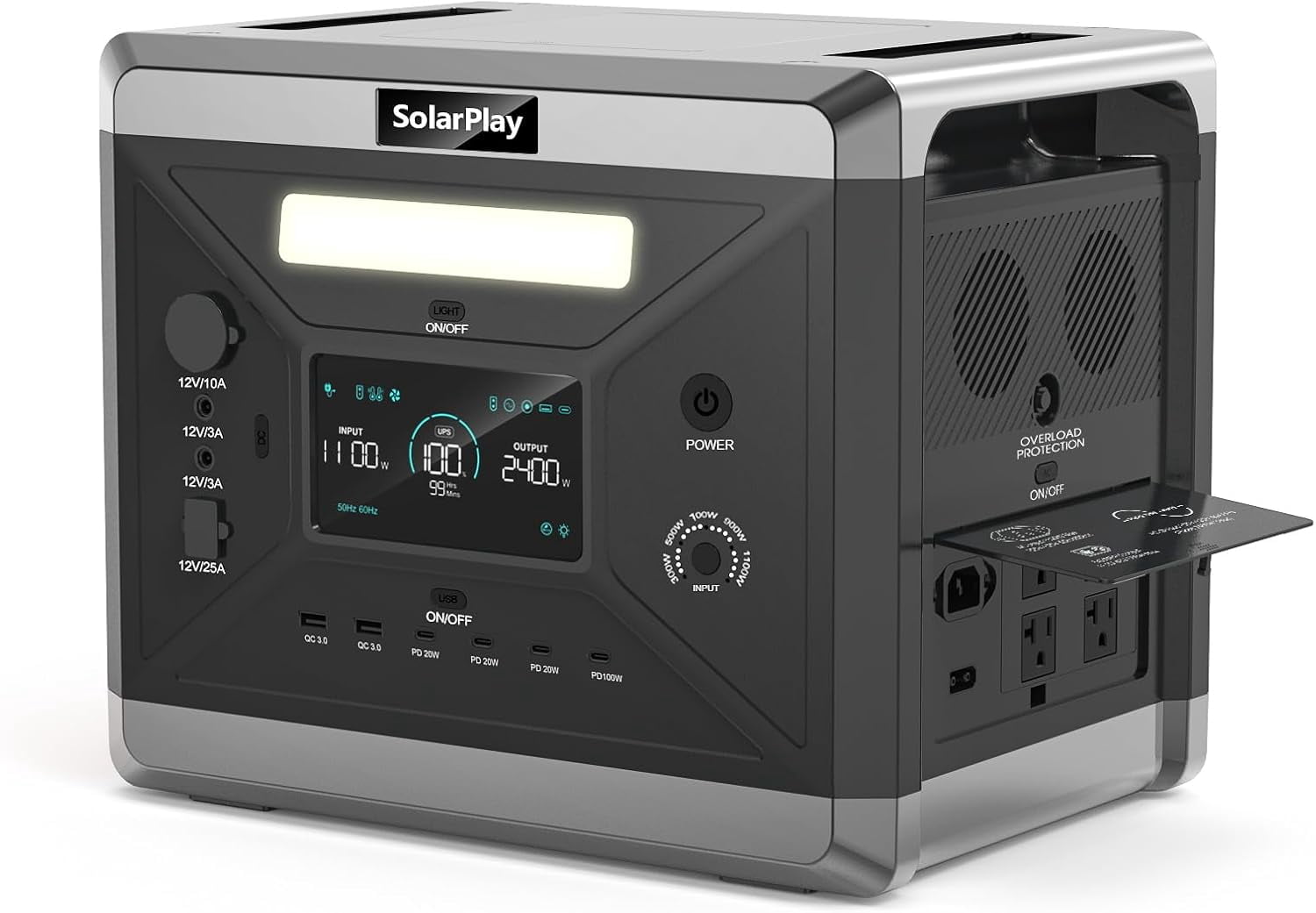 SolarPlay Portable Power Station, 2400W/2160Wh Large Capacity Solar Power Station, 4 AC Outlets (4800W Peak), Emergency Power Station for Home, Camping, Outdoor Battery Backup