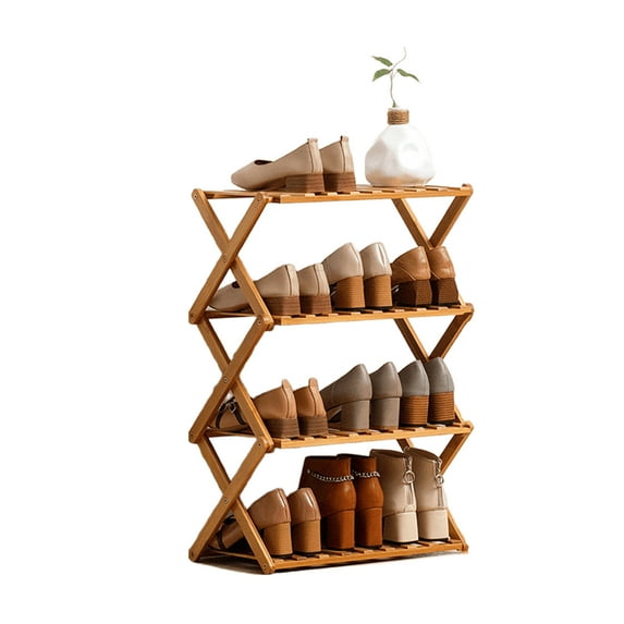 SolarSoda Bamboo 4-Tier Shoe Shelf Foldable Bamboo Shoe Rack Multifunctional Free Standing Shoe Shelf Storage Organizer,Walnut