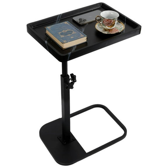 SolarSoda C-Shape End Table, Adjustable Height Swivel TV Tray, Bedside & Bathtub Laptop Snack Table, Modern Side Table for Living Room (Black and White)