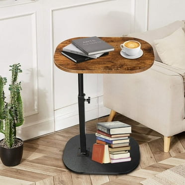 SolarSoda C Shaped Side Table, 360° Swivel End Table for Living Room, Height Adjustable(Brown)