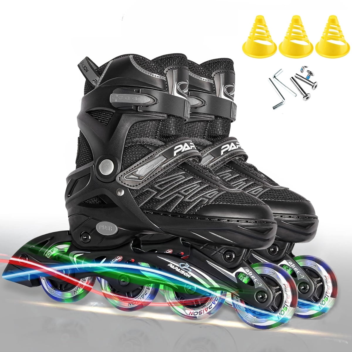 GIATUEE Kids Roller Skates for Girls Boys, Light up Wheels Adjustable Inline Skates(Medium)