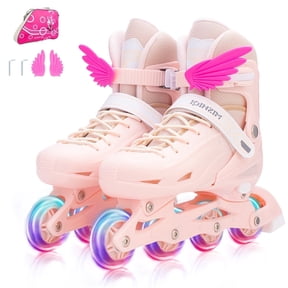 GIATUEE Adjustable Light up Kids Roller Skates for Boys Girls, Inline Skates with Bag, Black(Medium)