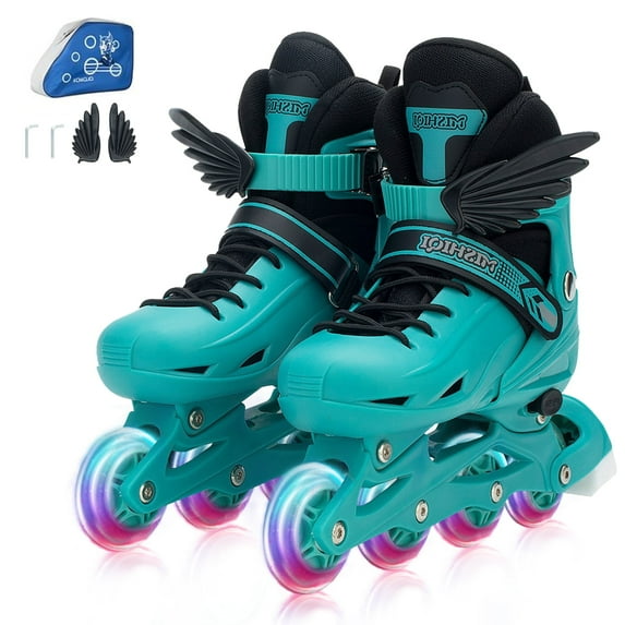SolarSoda Adjustable Light up Kids Roller Skates for Boys Girls, Inline Skates with Bag, Black(Large)