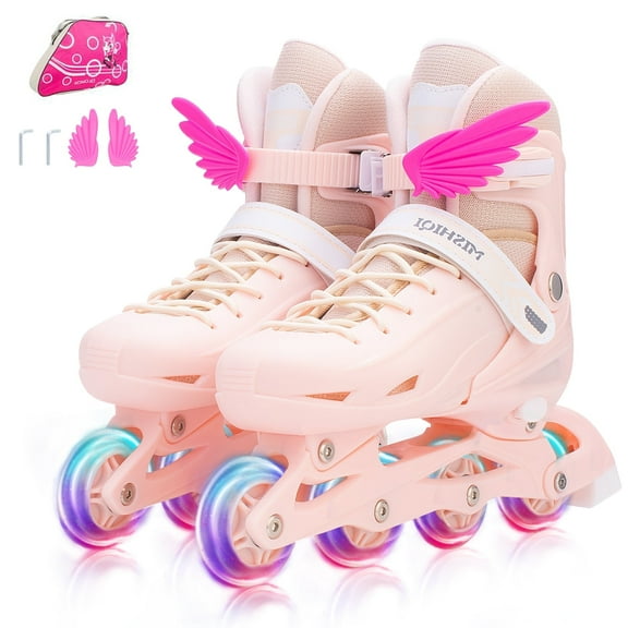 SolarSoda Adjustable Light up Kids Roller Skates for Boys Girls, Inline Skates with Bag, Pink(Large)