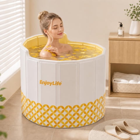 GIATUEE Portable Bathtub for Adults & Kids - Collapsible Outdoor Soaking Tub with Insulated Thermal Foam, Freestanding Hot/Cold Bath for Shower, Spa, Camping & Home Use, Yellow