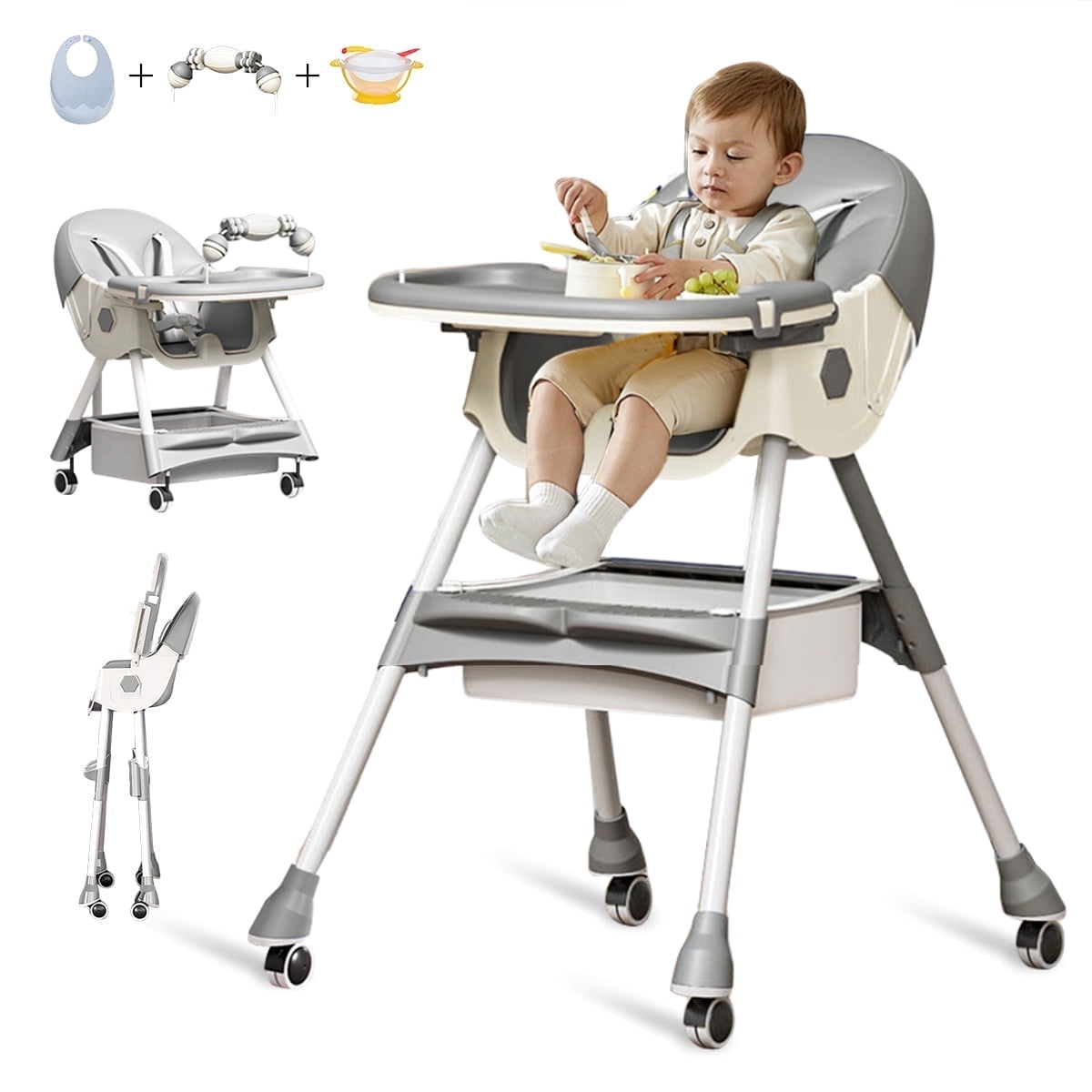 GIATUEE Portable High Chair for Babies Toddlers, 5-in-1 Foldable Baby High Chair for Travel,Gray