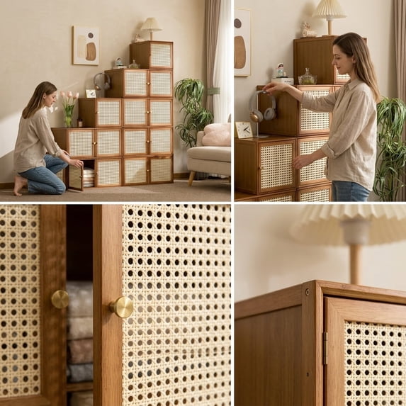 GIATUEE Solid Wood Stacking Cabinet with Doors - Large Capacity Storage Organizer for Clothing, Bedding & Home | Dust-Proof, Mildew-Proof & Easy to Assemble, Original Color