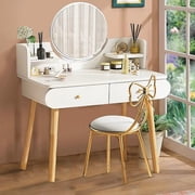 GIATUEE Vanity Table with Mirror, 2 Drawers Makeup Dressing Desk, Teen AdultWithout Stool