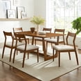 thumbnail image 1 of Modway Solara 7-Piece Wood Dining Set with Fabric Upholstered Side Chairs in Walnut Heathered Weave Beige, 1 of 10