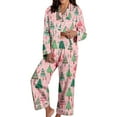 thumbnail image 1 of Solara Christmas Pajamas Womens Silk Satin Pajamas Set Long Sleeve Button Down Sleepwear 2 Piece Lounge Set Pj Set XS-3XL (Green,XX-Large), 1 of 4