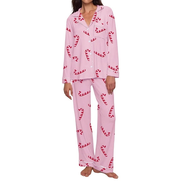 Solara Christmas Pajamas Womens Silk Satin Pajamas Set Long Sleeve Button Down Sleepwear 2 Piece Lounge Set Pj Set XS-3XL (Pink,Large)