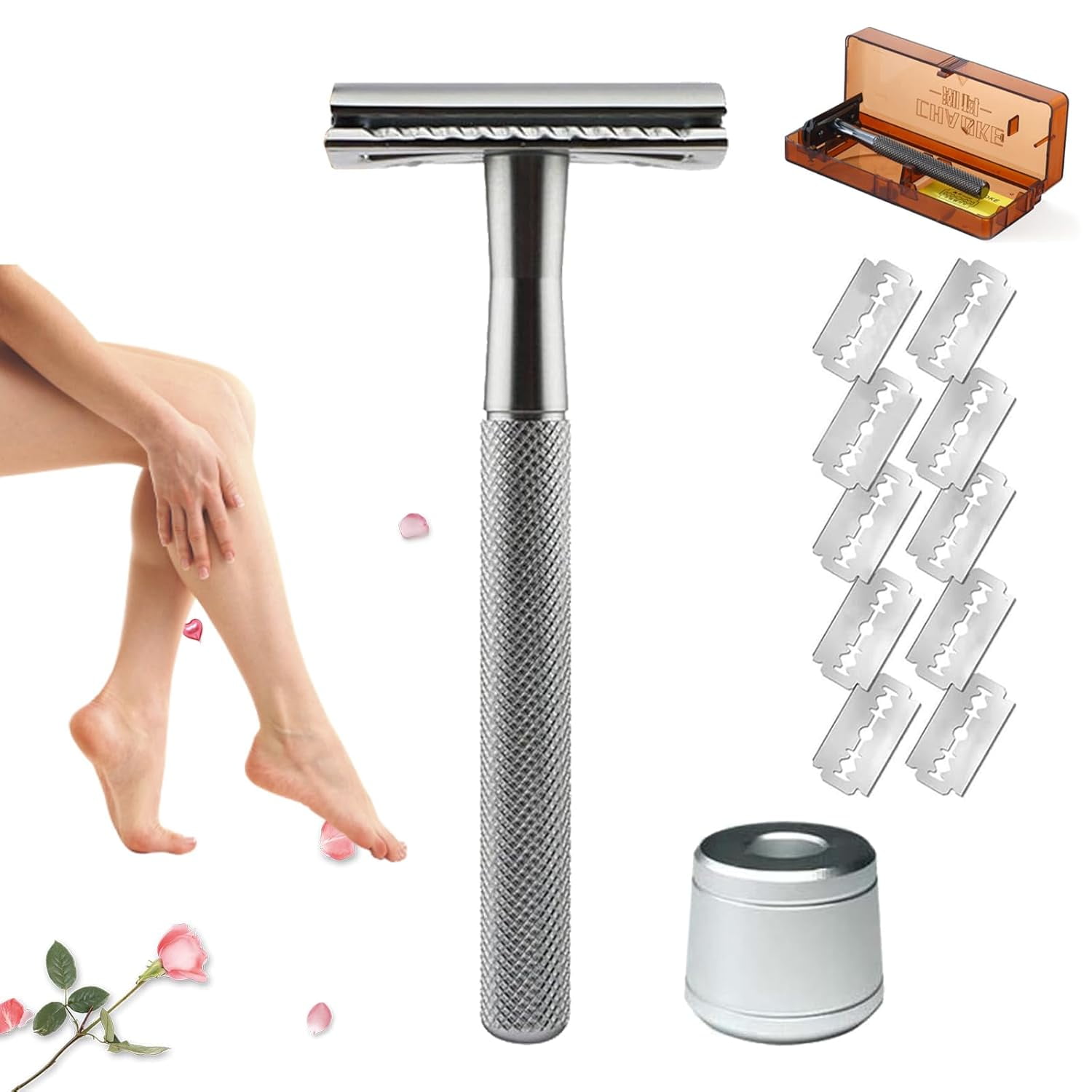 Solara Razor, Solara Razor for Women, Glide 2.0 Safety Edge Razor with Replacement Blades, Painless Hair Removal Reusable Edge Safety Razor, Metal Shaver for Leg Arm Underarm Bikini (Color-B)