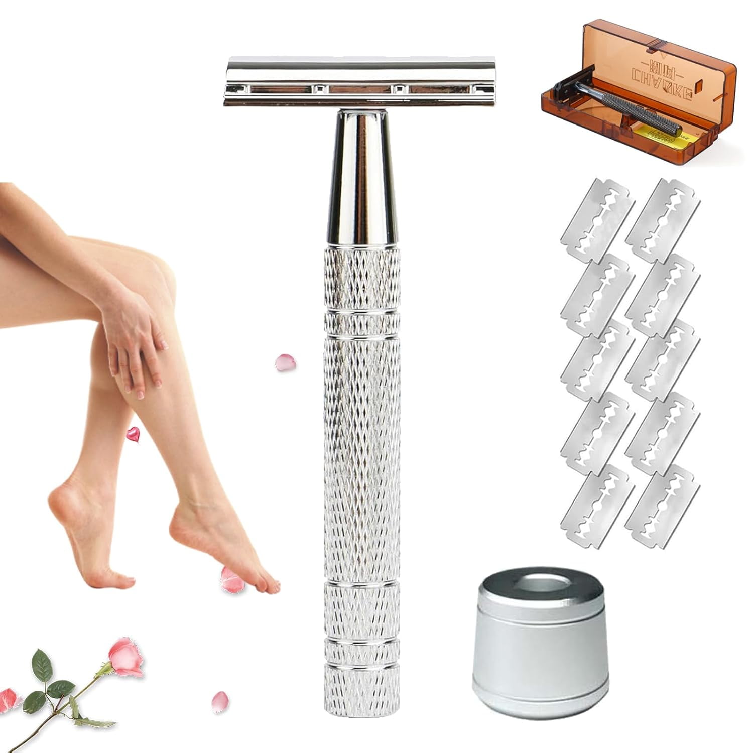 Solara Razor, Solara Razor for Women, Glide 2.0 Safety Edge Razor with Replacement Blades, Painless Hair Removal Reusable Edge Safety Razor, Metal Shaver for Leg Arm Underarm Bikini (Color-F)