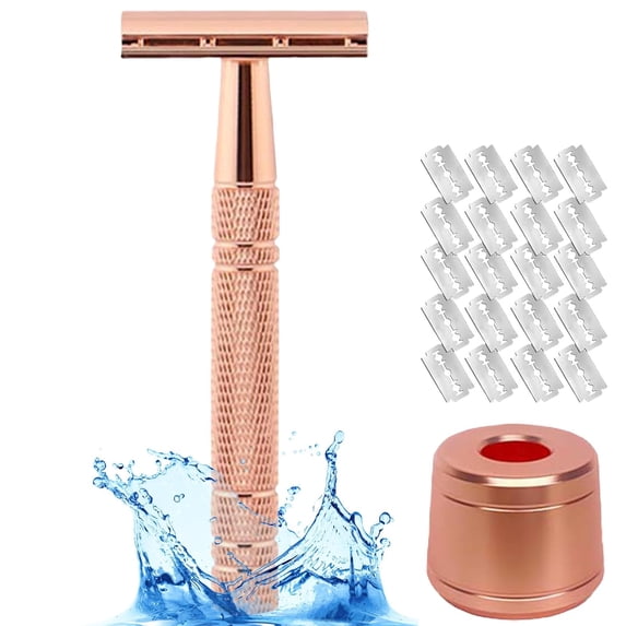 Solara Safetyedge Razor for Women - Reusable Shaver with 20 Double Edge Blades (Pink)