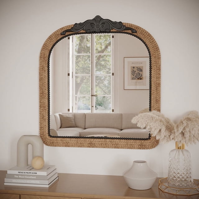 Solara Wide Arch Rattan Frame Wood Wall Mirror - Walmart.com