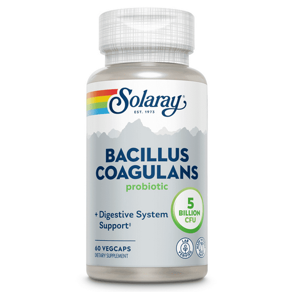 Solaray Bacillus Coagulans Probiotic, Shelf Stable | Full Body Support | 5 Bill. CFUs & Prebiotics, 60 VegCaps, 30 Serv.