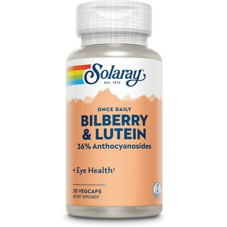 Solaray Bilberry & Lutein, Once Daily Supplement | Eye Health Support with 36% Anthocyanosides | 30 VegCaps, 30 Serv.