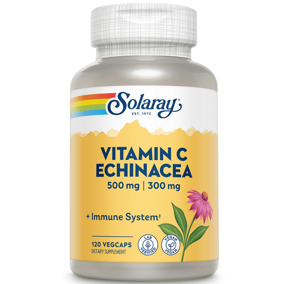 Solaray Vitamin C & Echinacea Root | Healthy Immune System Support w/ 500 mg Vit C & 300 mg Echinacea Per Capsule | Non-GMO & Vegan | 120 VegCaps