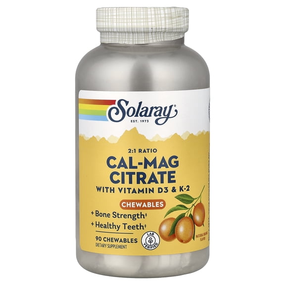 Solaray Cal-Mag Citrate with Vitamin D3 & K2, Natural Orange, 90 Chewables