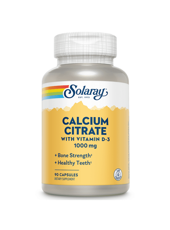 Solaray Calcium Citrate with Vitamin D-3 1000mg | For Healthy Bones & Teeth, Cardiovascular, Muscle & Nerve Function | Enhanced Absorption | 90 Ct