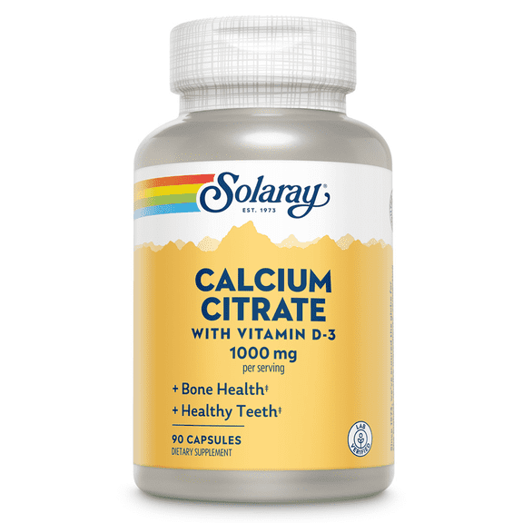 Solaray Calcium Citrate with Vitamin D-3 1000mg | For Healthy Bones & Teeth, Cardiovascular, Muscle & Nerve Function | Enhanced Absorption | 90 Ct