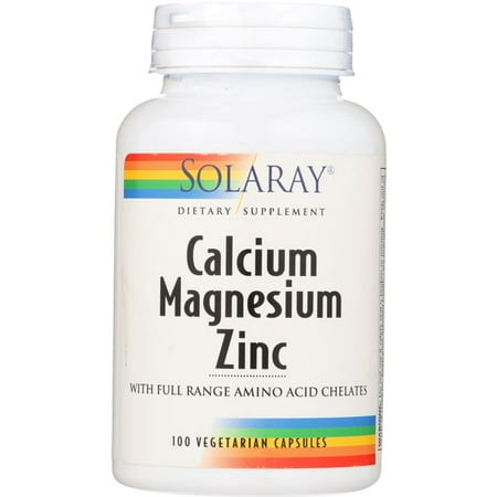 Solaray Calcium Magnesium Zinc Supplement, with Cal & Mag Citrate, Strong Bones & Teeth Support, Easy to Swallow Capsules, 60 Day Money Back Guarantee (100 CT)