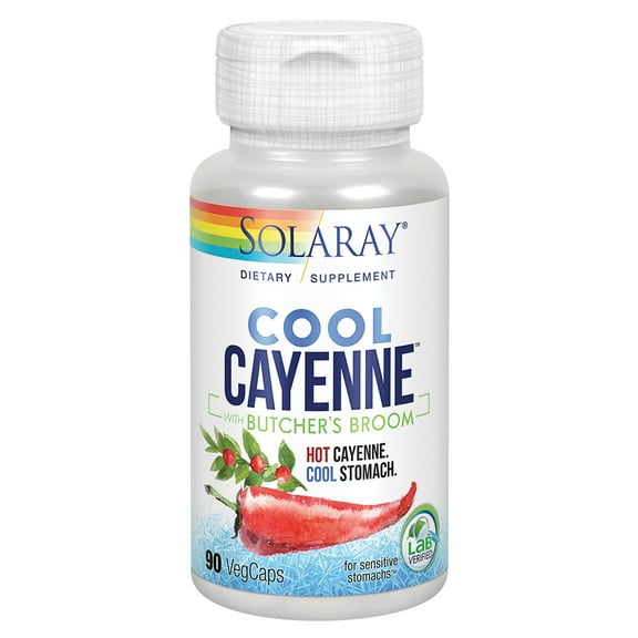 Solaray Cool Cayenne Pepper 40,000 HU with Butchers Broom for Healthy Circulation Support | 90 VegCaps