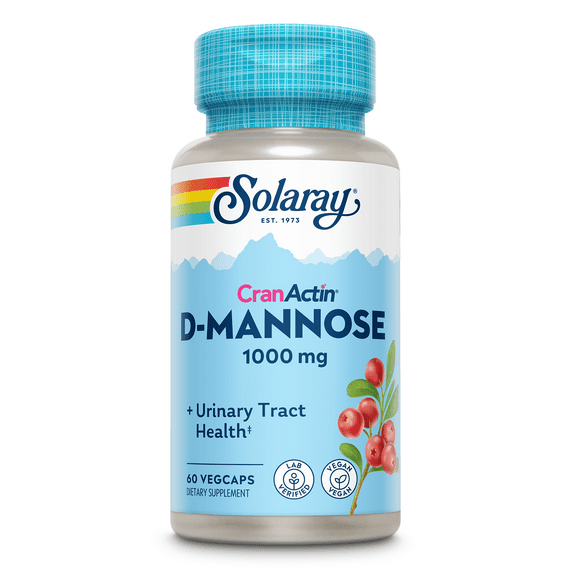 Solaray D-Mannose 1000mg with CranActin Cranberry Extract - D Mannose Cranberry Supplement with Vitamin C - Supports Urinary Tract and Bladder Health - Vegan, 60 Day Guarantee (60 CT)