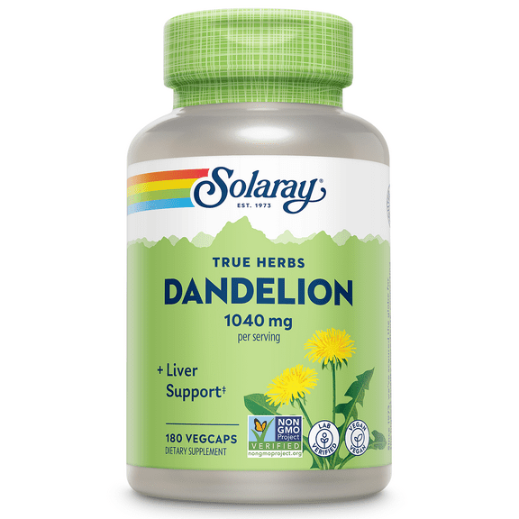 Solaray Dandelion Root 1040mg | Healthy Liver, Kidney, Digestion & Water Balance Support | Whole Root | Non-GMO, Vegan & Lab Verified | 180 VegCaps