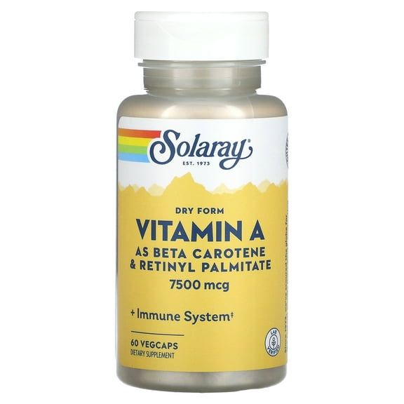Solaray Dry Form Vitamin A 25,000 IU | Healthy Skin & Eyes, Antioxidant Activity & Immune System Function | 60 VegCaps