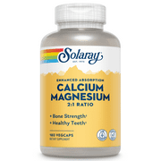 Solaray Enhanced Absorption Calcium Magnesium - 180 VegCaps - 21 Ratio - Supports Bone Strength & Healthy Teeth - Vegan