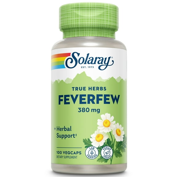 Solaray Feverfew Leaf 380 mg | Healthy Circulation, Blood Vessel Tone, Comfort Support | Non-GMO & Vegan | 100 VegCaps