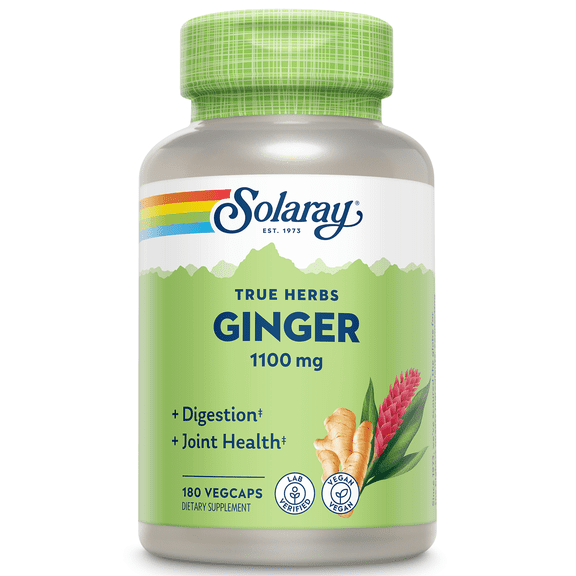 Solaray Ginger Root 1100mg | Healthy Digestion, Joints and Motion & Stomach Discomfort Support | Whole Root | Non-GMO & Vegan | 180 VegCaps