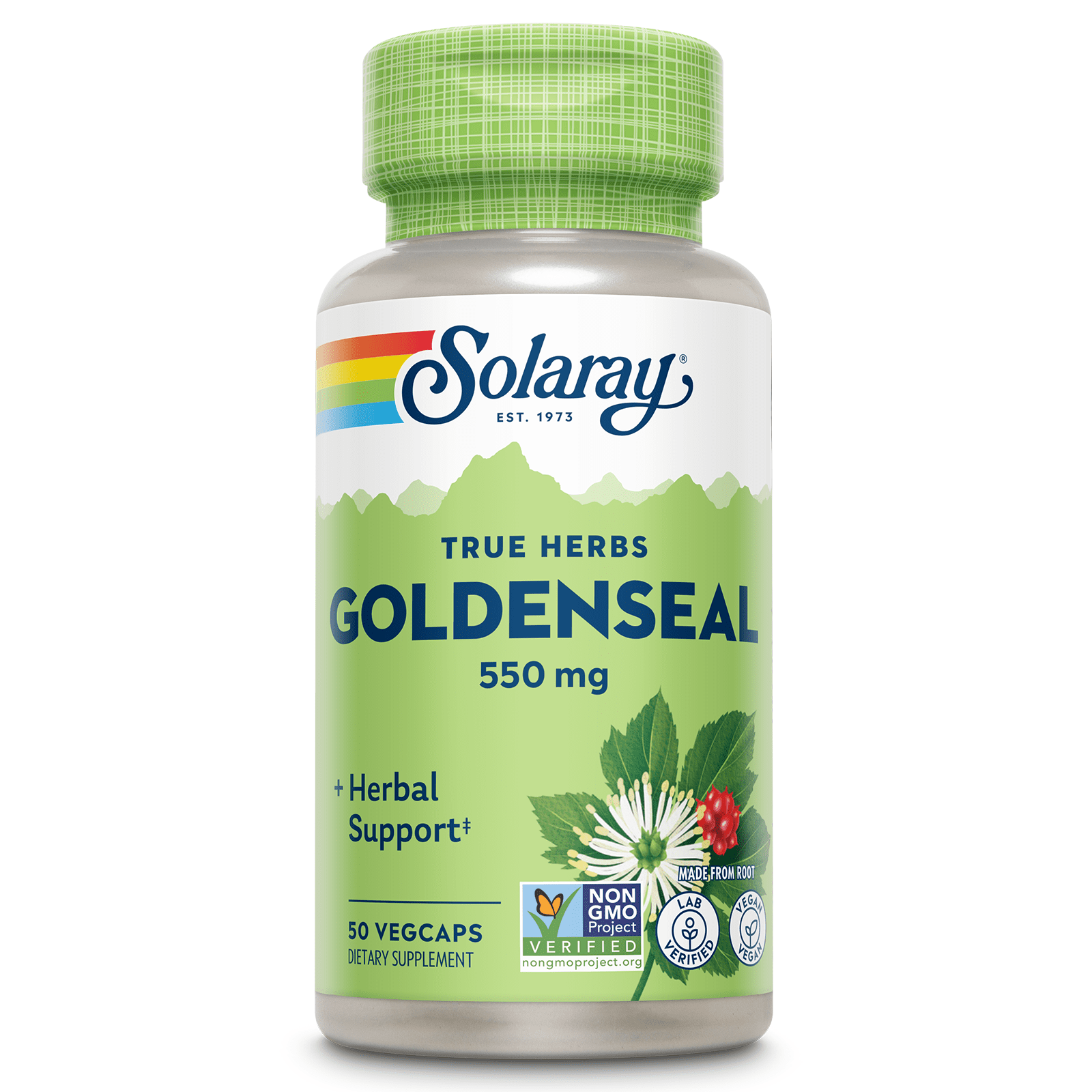SOLARAY Goldenseal Root 550mg - Golden Seal Capsules - Herbal Supplements for Wellness Support - Non-GMO, Vegan, Gluten Free, Lab Verified, 60-Day Money Back Guarantee, 50 Servings, 50 VegCaps