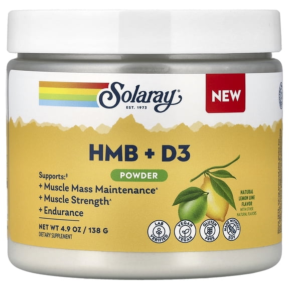 Solaray HMB + D3 Powder, Natural Lemon Lime, 4.9 oz (138 g)