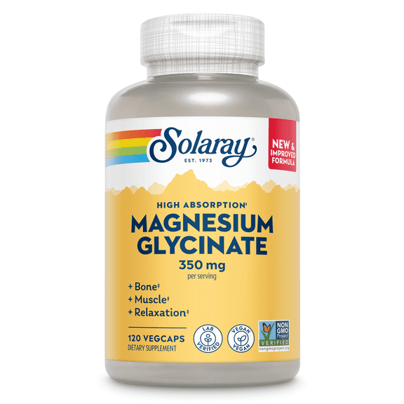 Solaray Magnesium Glycinate with BioPerine, Healthy Relaxation, Muscle Function & Bone Support, 30 Servings, 120 VegCaps